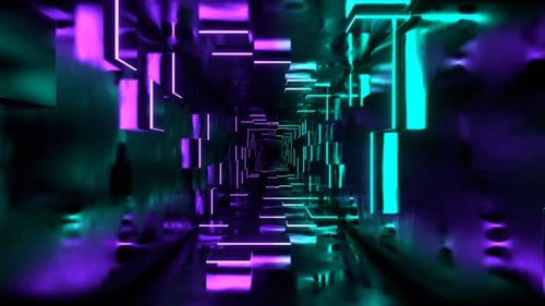 Purple And Turquoise Fantastic Corridor With Random Glowing Slabs Background Vj Loop In 4K