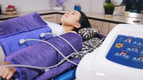 Woman Receiving Pressotherapy Treatment in Medical Spa