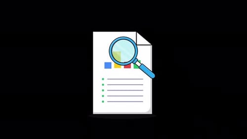 Flat Design Data Analysis Document with Magnifying Glass Animation