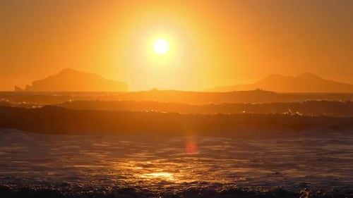 Sunset Over Mountains and Sea Iceland Nature
