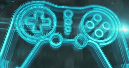 Concepto digital 3D con el símbolo del mando y el joystick