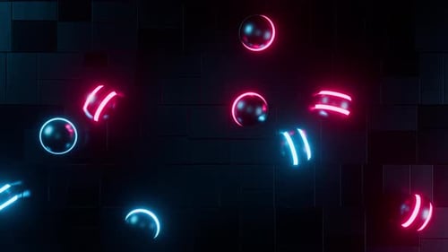 Dynamic Neon Glowing Spheres and Bars Abstract Loop