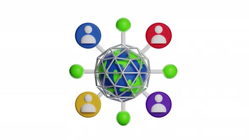 3D Globe with Connected People Icons Animation