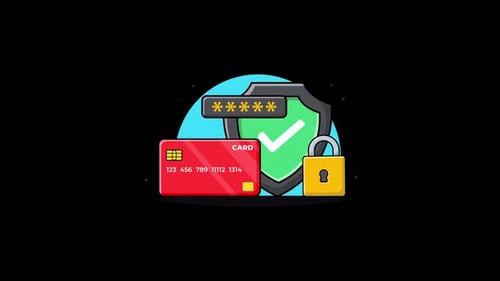 Bank Card with Shield and Lock. Card Security Concept Animation Video - Transparent