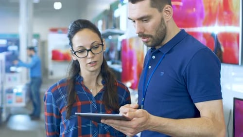In the Electronics Store Professional Consultant Provides Expert Advice on Tablet Computer Specific