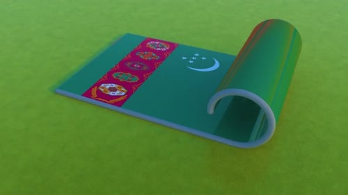 Turkmenistan National Flag Unfurling Animation on Green Surface