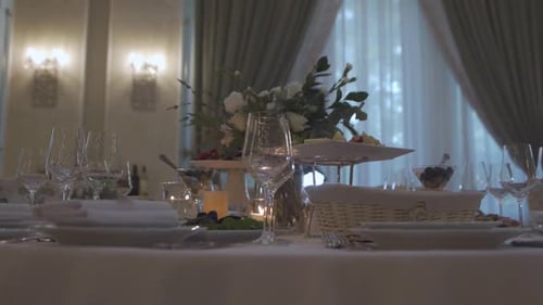Wedding Table Set with Flowers and Candles