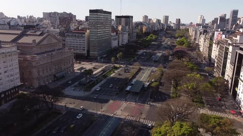 Avenida 9 de Julio and Colon theater, Buenos Aires. Aerial panoramic view