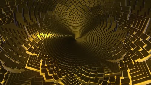 Golden Geometric Tunnel Abstract Loop Background Animation