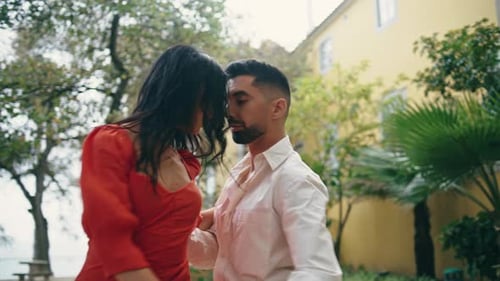 Sexy Latino Performers Dancing Passionate Choreography in Park Sensual Dancers