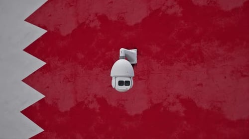 Surveillance Camera Monitoring Bahrain Flag Wall