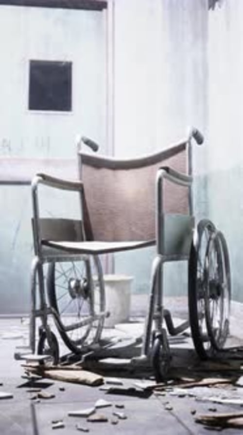Wheelchair Outside Abandoned Hospital