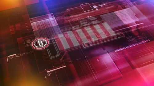 Animated Cyberspace With Abstract Infographic Of Bitcoin Price Decline