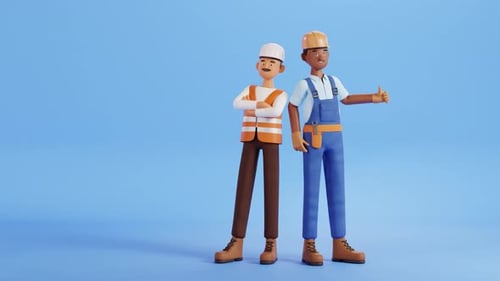 Анимация персонажа-строителя и строителя. Прораб и архитектор, инженер
