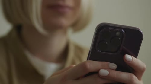 Unrecognizable Woman Typing on Smartphone Close Up