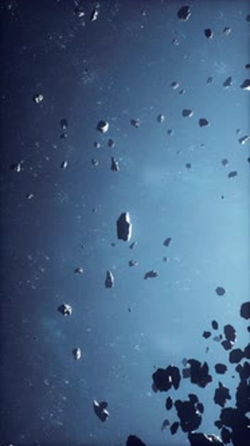 Abstract Cosmic Background with Asteroids and Glowing Stars Vertical