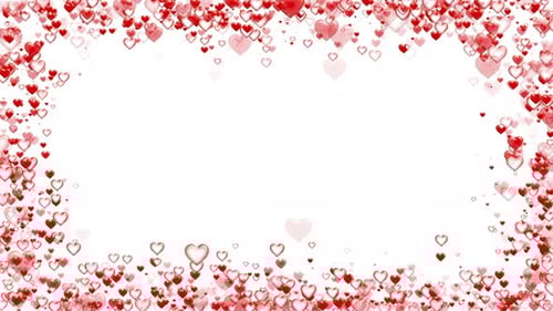 Red pink hearts creating border white background for Valentine's day. particles floating frame roman