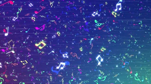 Flowing Neon Musical Notes Dynamic Background Animation