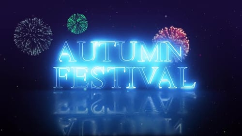 Neon Autumn Festival Text Reveal with Sparkling Fireworks