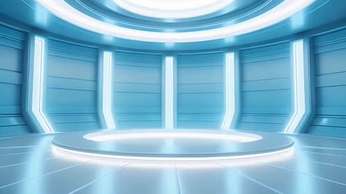 Futuristic Blue Studio Background with Pulsing Platform Lights