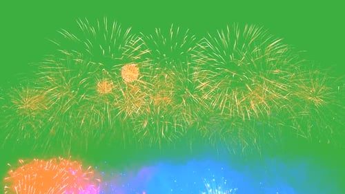 Abstract Firework on Green Chroma Key Background 4Th of July Independence Day Concept