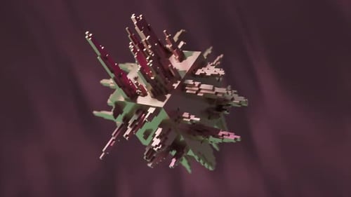 Intricate Metallic Voxel Structure with Protruding Elements Rotates Gently Showcasing Its Complex