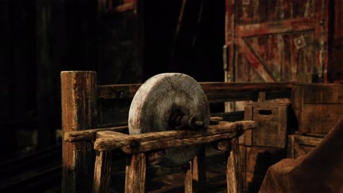 Mounted on a Wooden Frame of an Old Grinding Stone