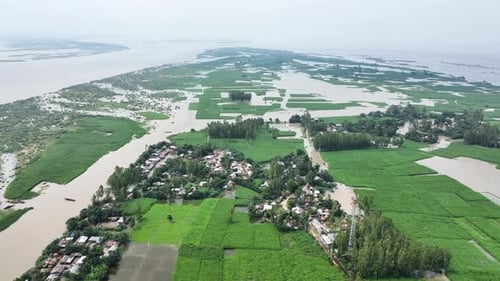 Aerial view of flooded fields, Bangladesh.