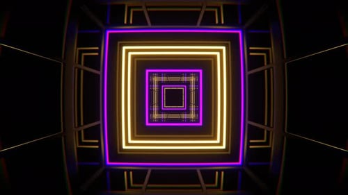 Purple And Yellow Square Neon Lights Tunnel Background Vj Loop In 4K