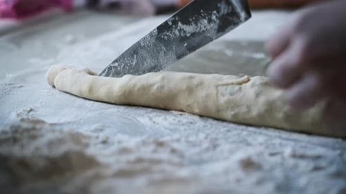 Cutting Dough with Knife for Cooking and Baking