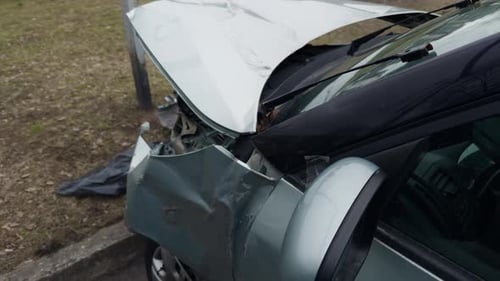 Detail Shot of a Broken Down Vehicle with Open Hood
