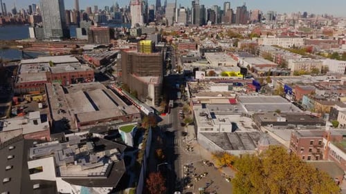 Aerial View of Williamsburg Brooklyn Modern Buildings Stand Alongside Older Structures Showcasing