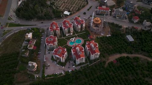 Aerial View Cloudy Sunset in Turkey with Shades of Pink Over the City