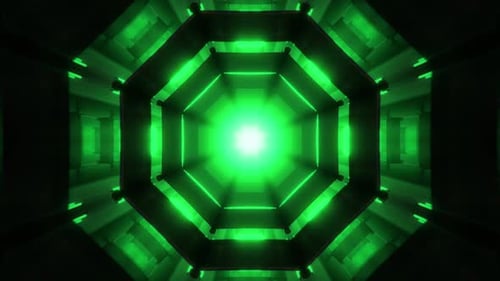 Dark Glowing Green Octagonal Sci Fi Hallway