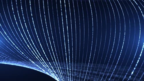 Hightech-Hintergrund mit Partikeln, einer wirbelnden Oberfläche aus Punkten, die eine komplexe Spiralstruktur bilden.