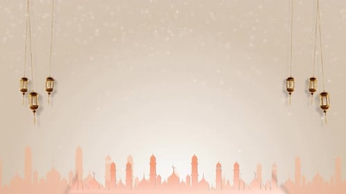Ramadan Kareem Golden Lanterns and Mosque Silhouette Background
