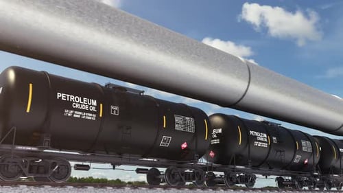 Fuel and energy supply via gas pipelines and railroad with freight train loop 4k