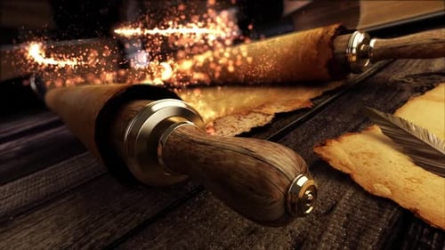 Ancient Scroll with orange particles