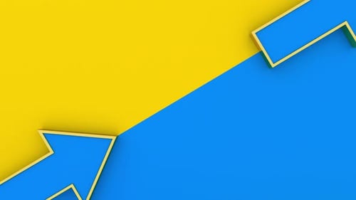 Flèches vers le haut sur fond combiné à moitié bleu et jaune.