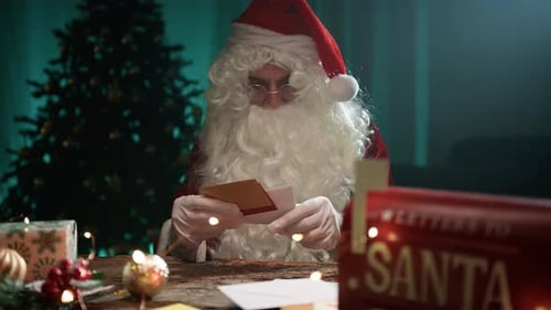 Santa Reading Letters in Cozy Christmas Setting