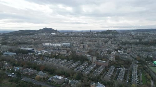 Aerial View of City Center and Surrounding Landscape in Edinburgh, Scotland
