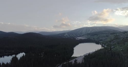 Aerial Over Lake in Mountains of Colorado, Colorado Lake Aerial, Lake Aerial During Sunset