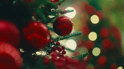 Festive Close Up of Christmas Tree Decorations