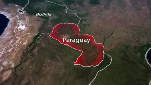 Animated World Map Zoom and Highlight of Paraguay