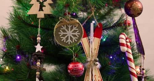 Festive Christmas Tree Close Up with Decorations