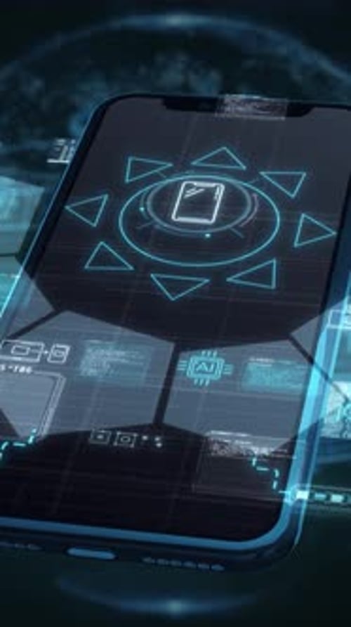 Smartphone's 3D Presence Adorned with Data Visuals