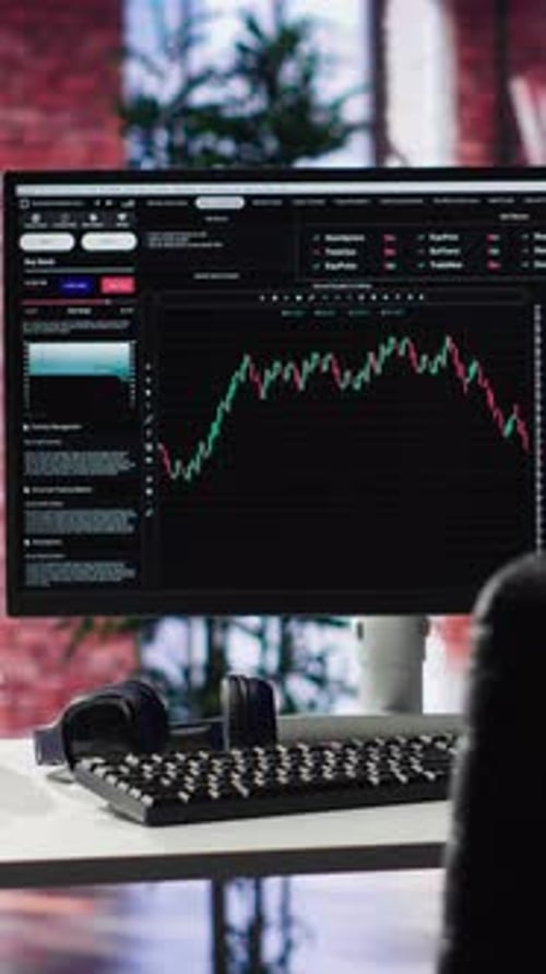 Monitor Displaying Financial Data and Charts