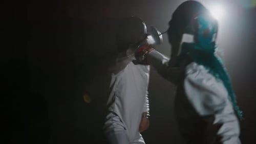 Slowmo of Fencing Match Between Swordsmen