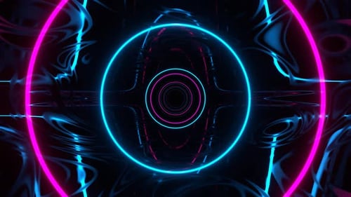 Cyan And Pink Futuristic Abstract Tunnel With Flashing Neon Rings Background Vj Loop In 4K