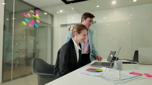 Meeting, documents and business people in office for report for planning, finance review or analysis